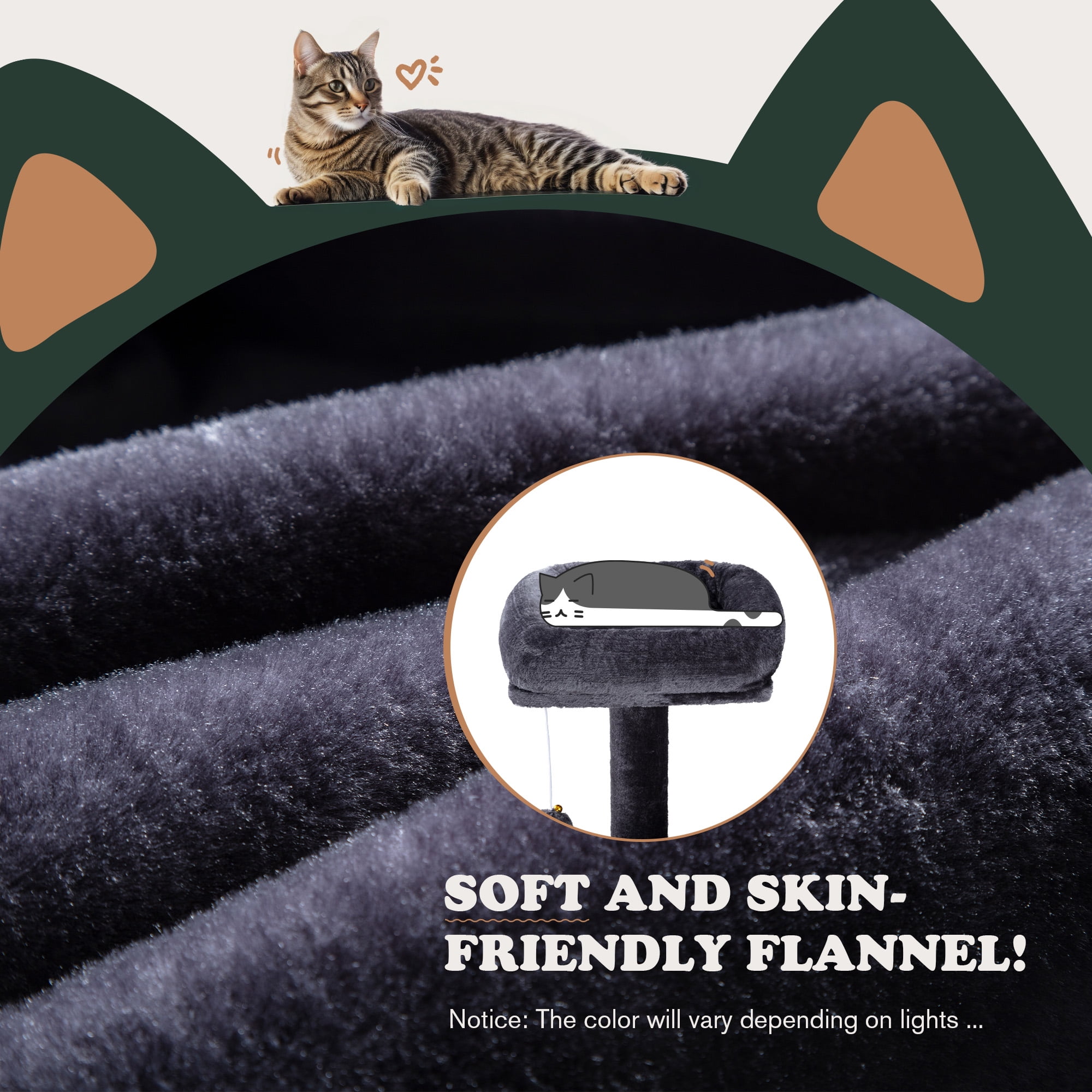 Amolife 65.7" Large Cat Tree and Tower Condo for Cats with 2 Scratching Boards, Hammock & Post, Dark Blue