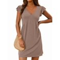 thumbnail image 3 of Women'S Summer Dresses Beach 2026 Casual Deep V Neck Loose Sundress Ruffle Sleeve Mini Dress Khaki S, 3 of 8