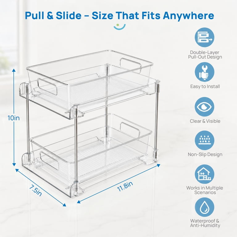 2-Tier Clear Bathroom Storage Organizers (3-Pack) photo 2