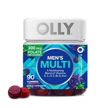 OLLY Men's Multivitamin Gummy, Vitamins C, D, E, B, Zinc, Blackberry Flavor, 90 Ct