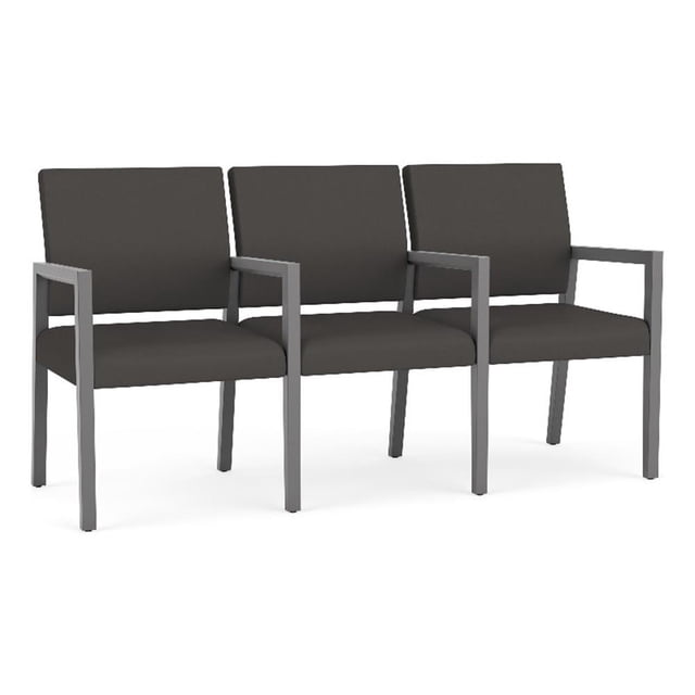 Pemberly Row Waiting Reception 3 Seat Tandem Seating Wood Frame in Gray