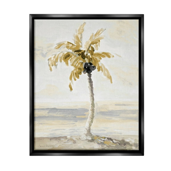 Stupell Industries Neutral Lone Palm Tree Landscape Painting Black Floater Framed Canvas Art Print Wall Art, 17 x 21