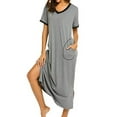 thumbnail image 5 of Gomelly Women Nightgown V Neck Pajama Soft Sleep Dress Ladies Lounge Nightdress Sleepwear Solid Color Night Gowns Silver Gray XL, 5 of 6