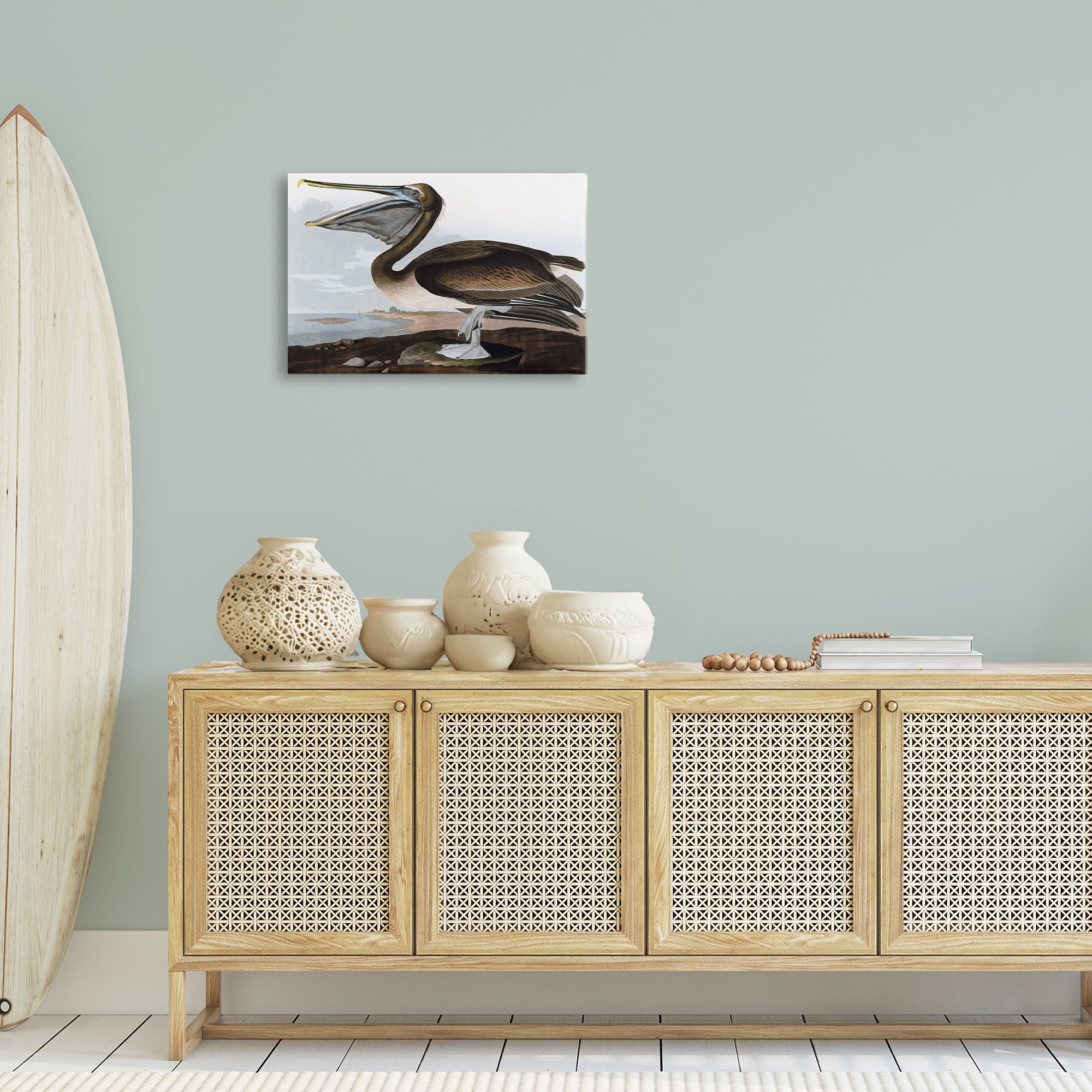 Stupell Industries Classic Pelican at Beach Animals & Insects Painting Gallery Wrapped Canvas Art Print Wall Art, 24 x 16
