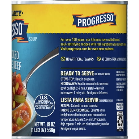 Progresso Rich & Hearty, Slow Cooked Vegetable Beef Canned Soup, Gluten Free, 19 oz. (Pack of 4)