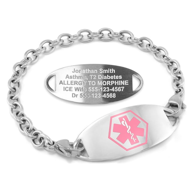 MedicEngraved Bracelet d'Alerte Médicale Personnalisé en Acier Inoxydable - Maillon Ovale 5 mm
