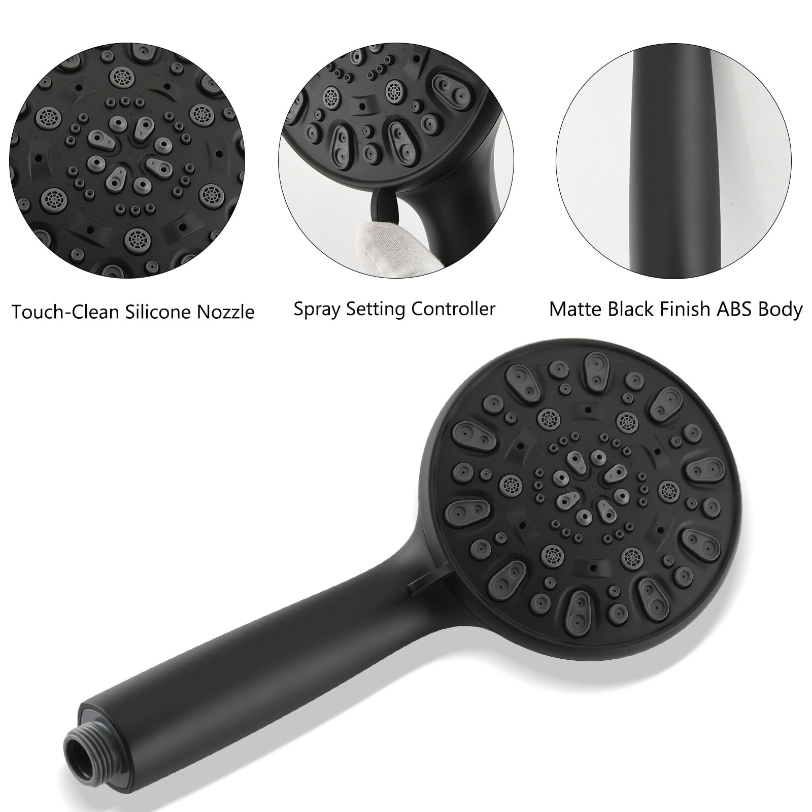 Drill-Free Stainless Steel Slide Bar Combo Rain Showerhead 7-Setting Hand,Dual Shower Head Spa System,Matte Black Abs Bath Faucets Freestanding Tub Faucets