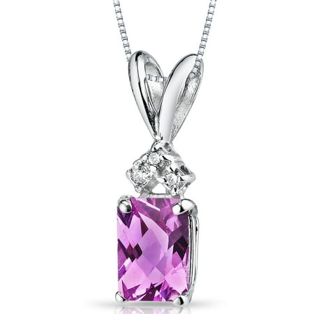 Cut Diamond Sapphire Pendant 1.25 Carat T.G.W. Radiant-Cut Created Pink Sapphire and Diamond Accent 14kt White Gold Pendant, 18 ()
