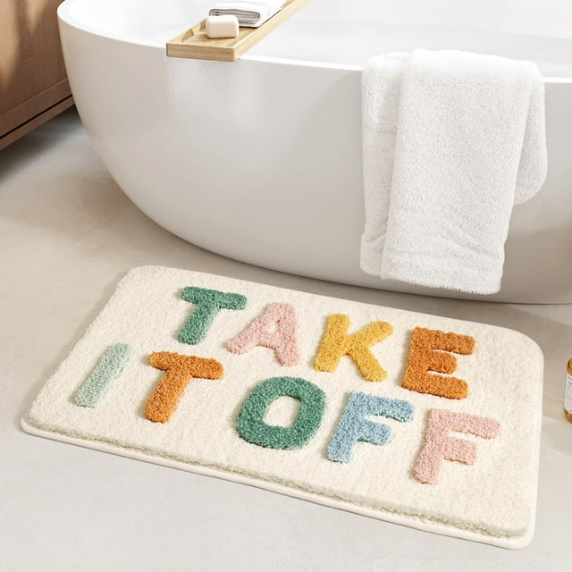 Get Naked Bath Mats, Rude Swear Words Unique Funky Cute Bathroom Rugs, Non Slip Rubber Backed Machine Washable, Cool Shag Absorbent Bath Rug for You Home, 16" x 24" (TAKE IT Off)