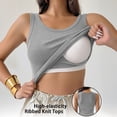 thumbnail image 2 of Athletic Tank Tops for Women Built in Bras V Neck Ribbed Camisole Knit Elastic Tanks Top Workout Strechy Slim Fit Women Soft Lightweight Cami Daily Beach Travel Outfits, Gray 2XL, 2 of 8