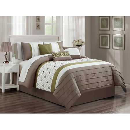 7 Pc Faiza Moroccan Trellis Floral Embroidery Pleated Comforter