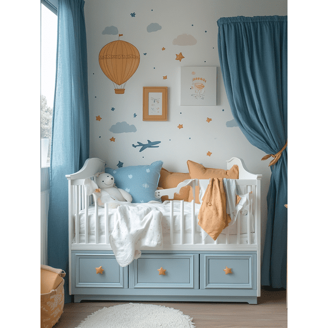 Qisvanset 12x16 Inch With Frame 2D Flat Wall Art Hot Air Balloon Airplane Boys Nursery Bedroom Wall Decor