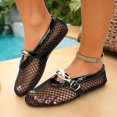 thumbnail image 3 of Rokment Womens Buckles Fishnet Ballet Flat Mary Jane Slip on Dressy Shoes Summer Fall Fashion Retro Mesh Closed Toe Comfortable Walking No Heel Mules Loafers Sandals Black Size 6, 3 of 6