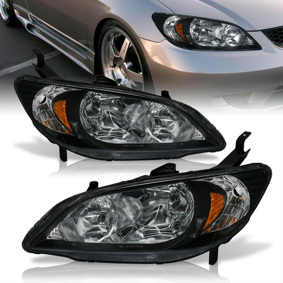 AJP Distributors Black Housing Clear Lens Amber Reflector Signal Headlight Driving Lights Lamps Assembly Pair Left Right JDM Upgrade Compatible/Replacement For Honda Civic HX DX LX EX 2004 2005 04 05