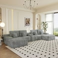thumbnail image 2 of 150''Width 5-piece Sectional Sofa with 2 Ottomans,Comfy U-shaped Sofa Couch for Living Room,Light Grey Plush Corduroy Fabric,LIGHT GREY, 2 of 8
