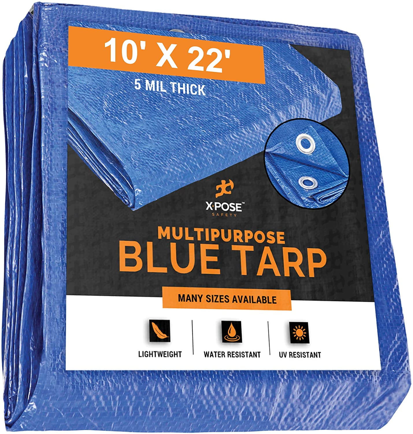 Xpose Safety Better Blue Poly Tarp 10' x 22' Multipurpose Protective