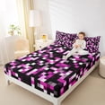 thumbnail image 4 of Manfei Abstract Pixel Twin Sheet Sets,Minimalism Geometric Checkered Twin Fitted Sheet,Pink Black Flat Sheet For Girls Boys,Super Cozy Room Decor,3 Pieces, 4 of 7