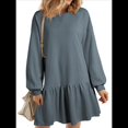 thumbnail image 3 of Vestido Estilo Sudadera de Larga para Mujer, Otoño 2025, Cuello Redondo, Punto Acanalado, Patchwork, Minivestidos Informales. Azul Mar XL, 3 of 10