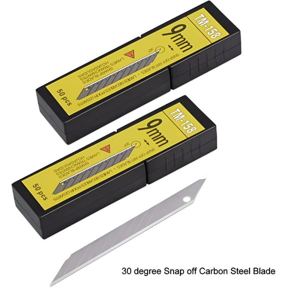 FACEGA 100PCS 9mm Utility Knife Replacement Blades,Snap Off Carbon Steel Blades for Retractable Cutting Knives,Hobby,Craft Knife,Box Cutter