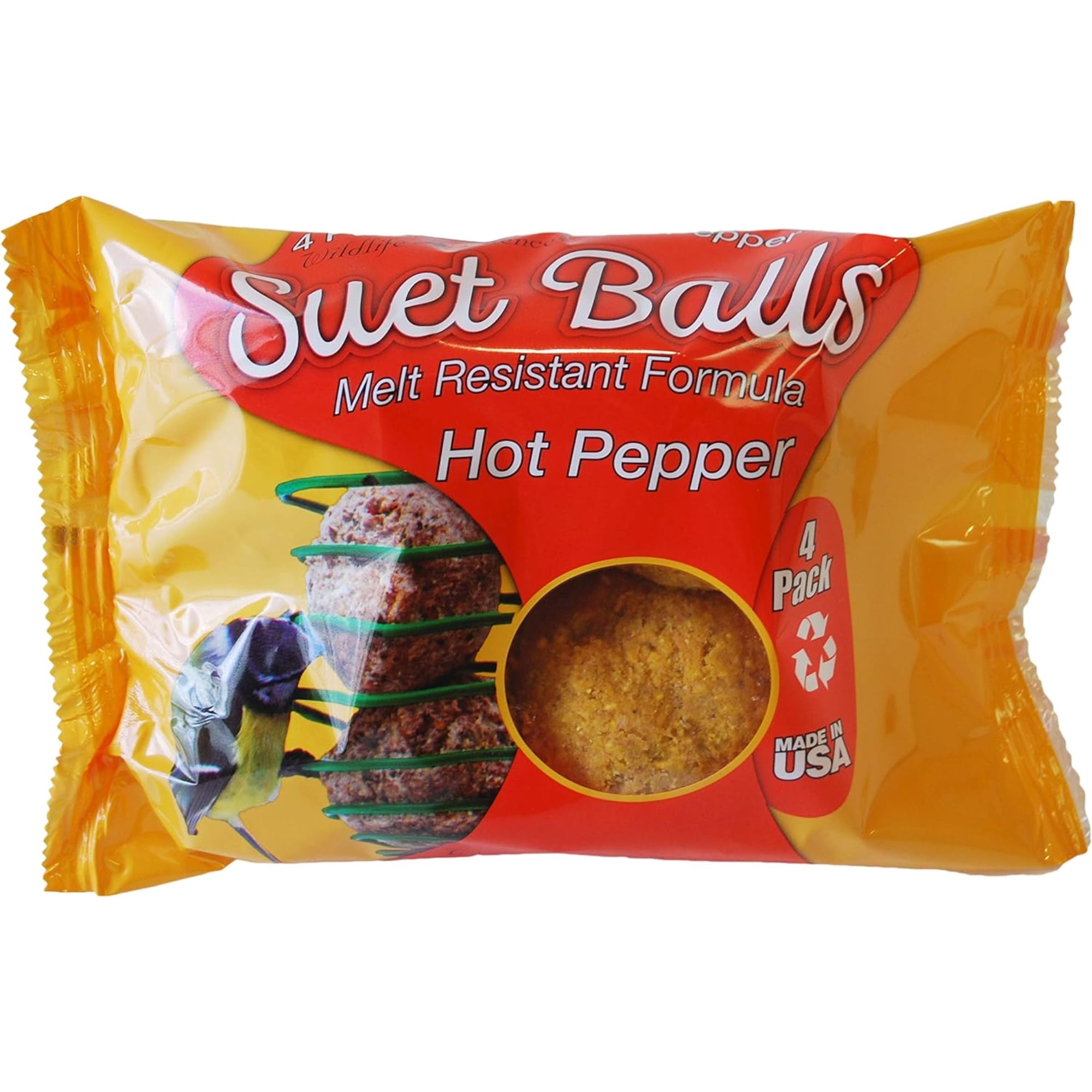 Wildlife Sciences Hot Pepper Suet Balls – 24 Suet Balls Total (6 Packs, 4 Balls Each) – Melt-Resistant Bird Food