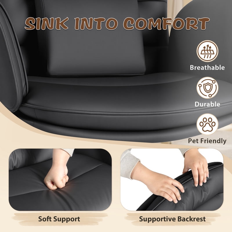 Homall Cross Legged Chair with Armrests and Wheels, PU Leather Vanity Chair, Adjustable Swivel Computer Office Chairs for Home Office, Make Up, Black