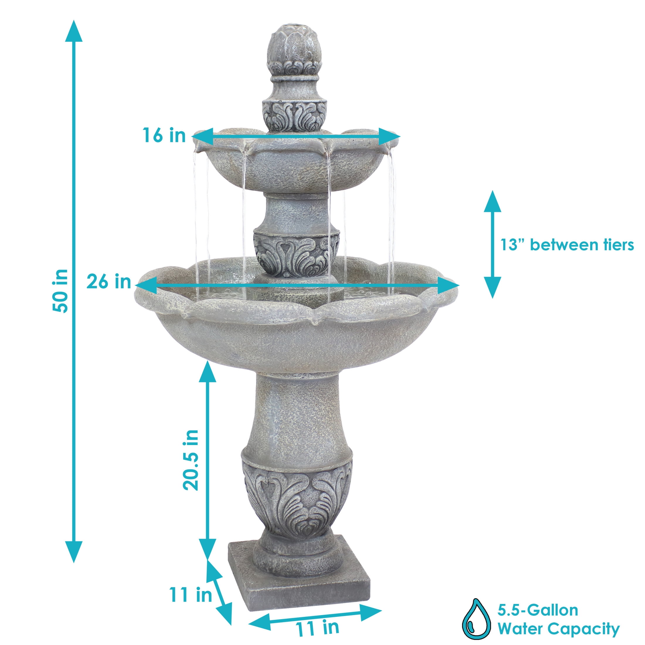Sunnydaze French Garden Gray Traditional Reinforced Concrete 2-Tier Outdoor Water Fountain
