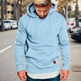 thumbnail image 2 of Men Casual Hoodies With Pocket Solid Color Drawstring Leather Label Comfortable Loose Trendy Sweatshirt For Daily Wear,Light Blue,Xxl, 2 of 5