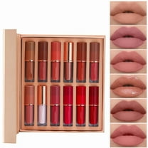 Kokovifyves 12 Color Book Lipstick Set Matte Pearl Non Stick Cup Lip Gloss Lipstick