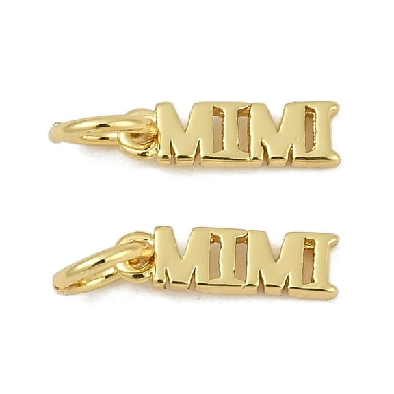 Brass Charms Word MIMI with Jump Ring Cadmium Free & Lead Free Rack Plating Long-Lasting Plated Real 18K golden Plated 10.5x3x1mm Hole: 3.2mm