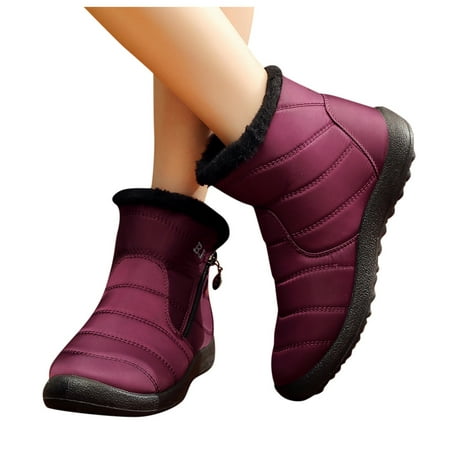 Winter Savings Clearance! Suokom Boots for Women, Women's Winter Warm Waterproof Cotton Shoes Nylon Snow Ankle Short Boots Botas Winter Snow Boots for Women Red