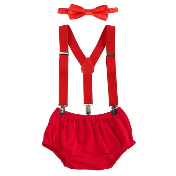 IBTOM CASTLE Newborn Baby Boy First Birthday Outfit Bloomers Diaper Cover Pants   Suspenders   Bow Tie Casual Clothes Set for Cake Smash