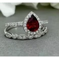 thumbnail image 3 of 2.40Ct Pear Cut Lab-Created Red Ruby Bridal Band Set Ring 14K White Gold Plated, 3 of 5