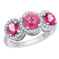 thumbnail image 1 of 14K White Gold Natural Pink Topaz Round 3-stone Ring Diamond Accents, size 9.5, 1 of 2