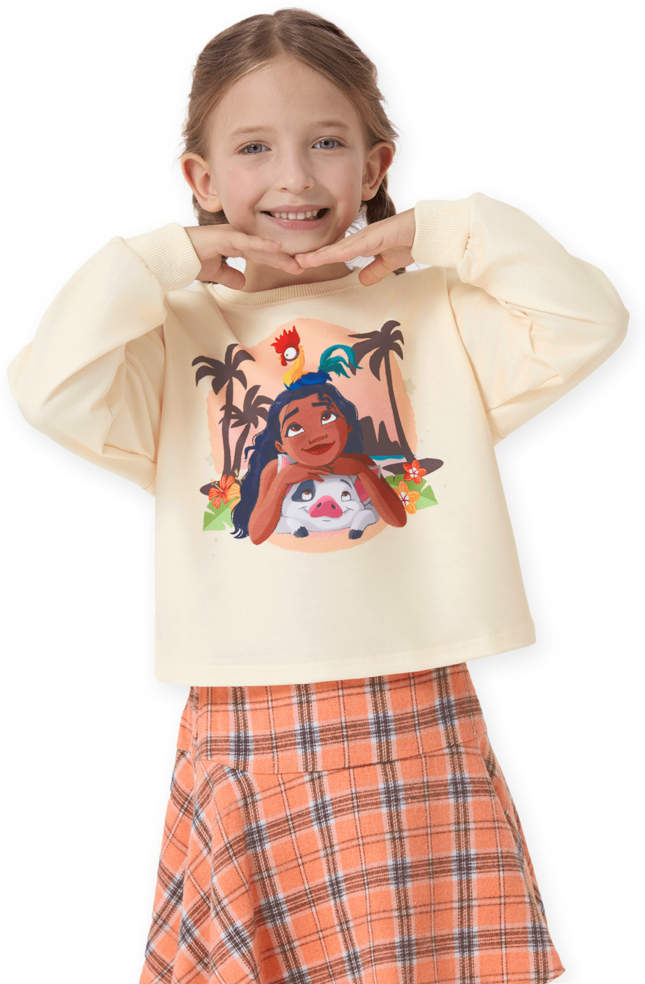 Disney Princess Girls Dresses Sets Moana Graphic Long Sleeve Crop Sweatshirt and Plaid Skirt School Outfits Kids 5-6Y