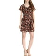 thumbnail image 1 of INSPIRE CHIC Robe en Mousseline à Fleurs pour Femme, Col en V, Manches Courtes Évasées, à Lacets et à Fermeture Éclair, m Noir Rouge, 1 of 6