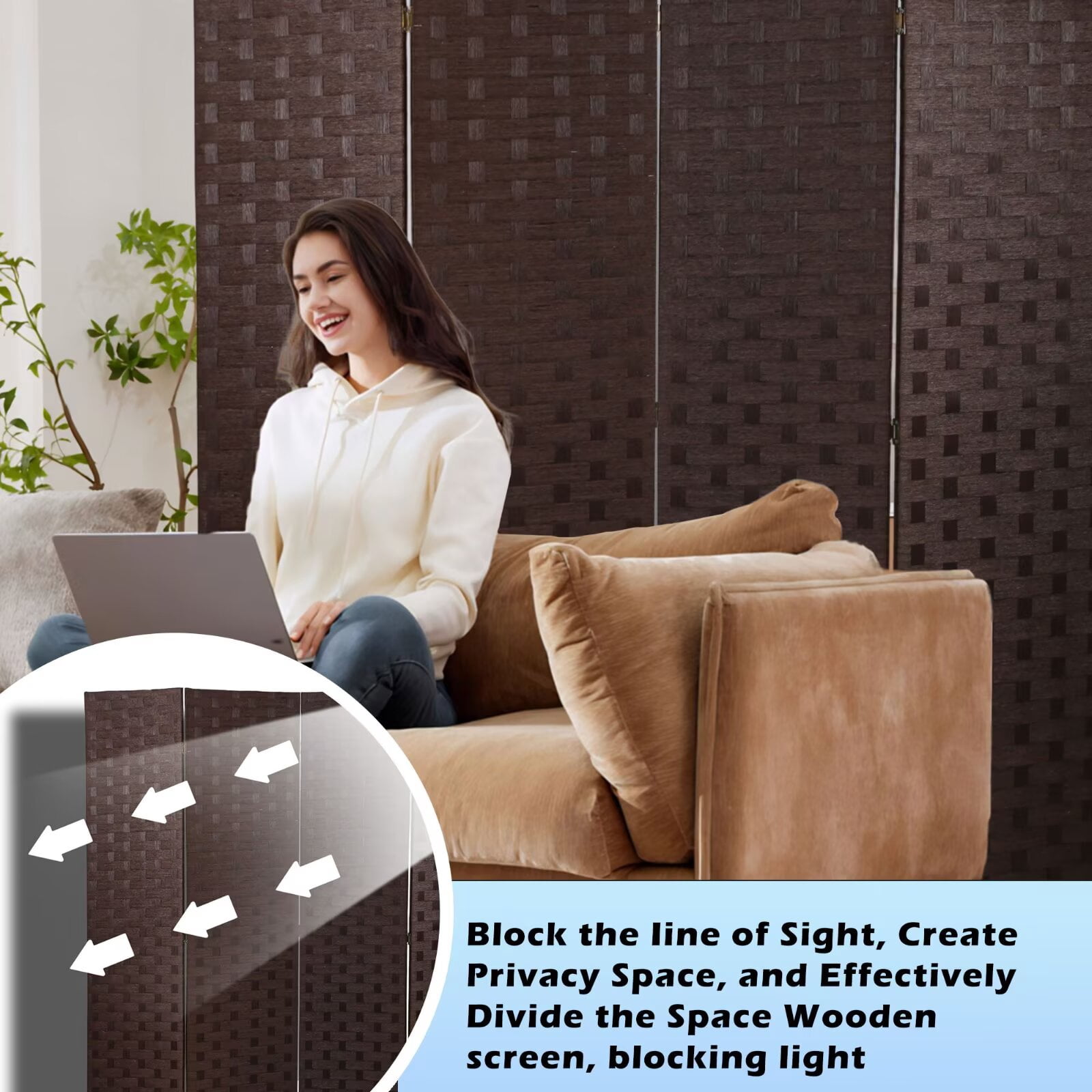 4 Panel Room Dividers Foldable Privacy Screen Decorative Indoor Screen 6TF Wooden Office Dividers Partition Wall for Home, Office, Bedroom, Brown
