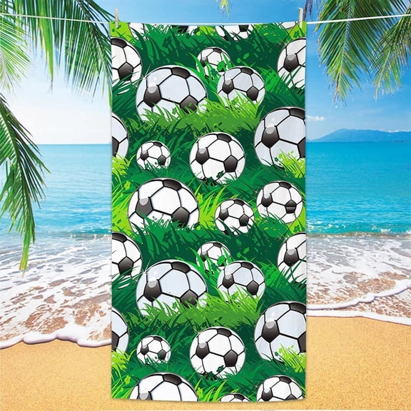 Cififendec Soccer Theme Super Soft Beach Towel, Oversized, 55.12"*27.56", Absorbent and Quick Dry Microfiber Beach Towel, Summer Essential