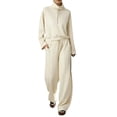 thumbnail image 2 of Pyhlmscde Women's 2 Piece Casual Lapel Sweatshirts and Wide Leg Pants Warm Up Tracksuit Set, 2 of 4