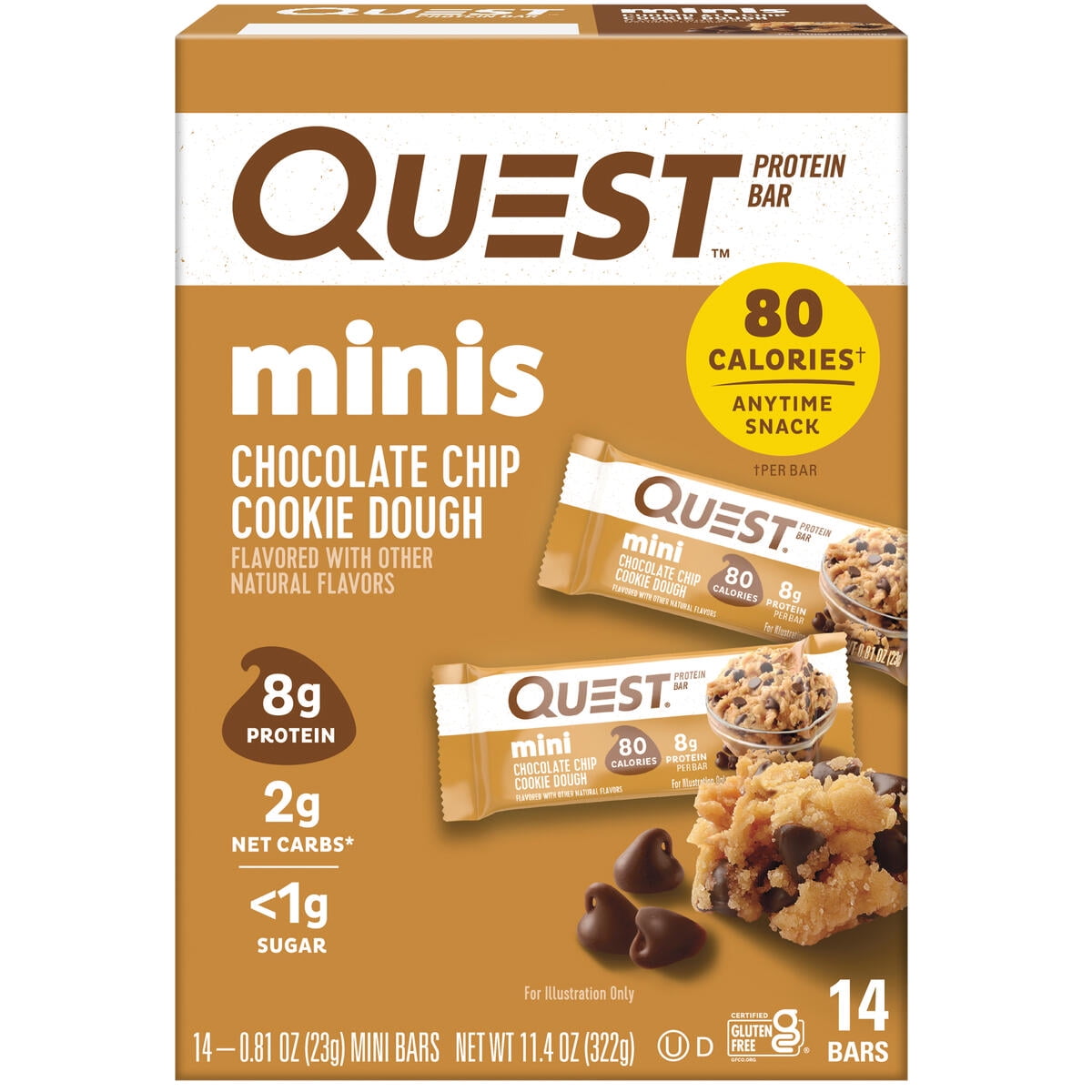 Quest Nutrition, Mini Protein Bars, Low Carb, Chocolate Chip Cookie Dough, 14 Count