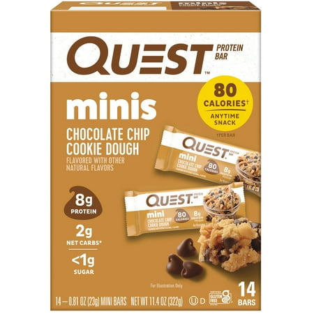 Quest Nutrition, Mini Protein Bars, Low Carb, Chocolate Chip Cookie Dough, 14 Count