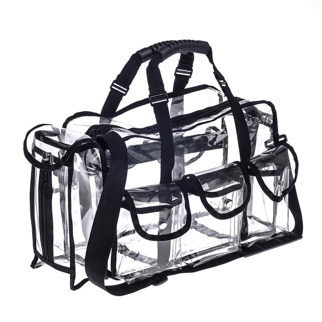 Professional Clear PVC Makeup Kits Organizer Make up Set Bag Carry All Artist Transparent Travel Cosmetic Bag with 6 External Pockets & Tissue Holder