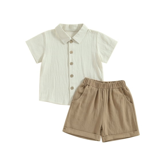 Hirigin Toddler Baby Boy Linen Outfit Button Down Shirt Plain Shorts Cute Infant Newborn Photoshoot Clothes Summer 2Pcs Set