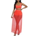 thumbnail image 2 of Karymi Plus Size Tops for Women 3-Piece Outfit, Square Neck Sleeveless Crop Tank Top + High Waist Shorts + Pleated Sheer Mesh Maxi Skirt, Beach Cover-Up Set Short Sleeve Shirts for Women, 2 of 8