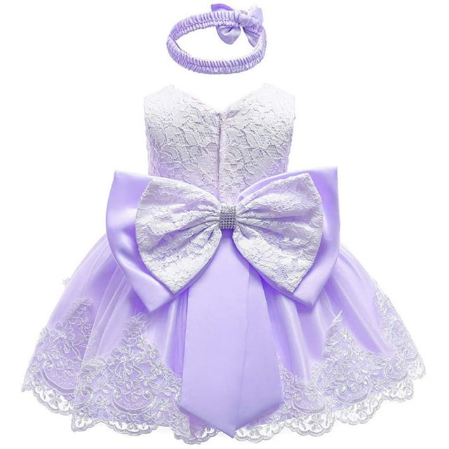 2 Pcs Robe pour Nouveau-Née Fille en Dentelle, Robe Tutu de Princesse, Robe de Fête d'Anniversaire et de Vacances + Bandeau, Ensembles 0-24 m