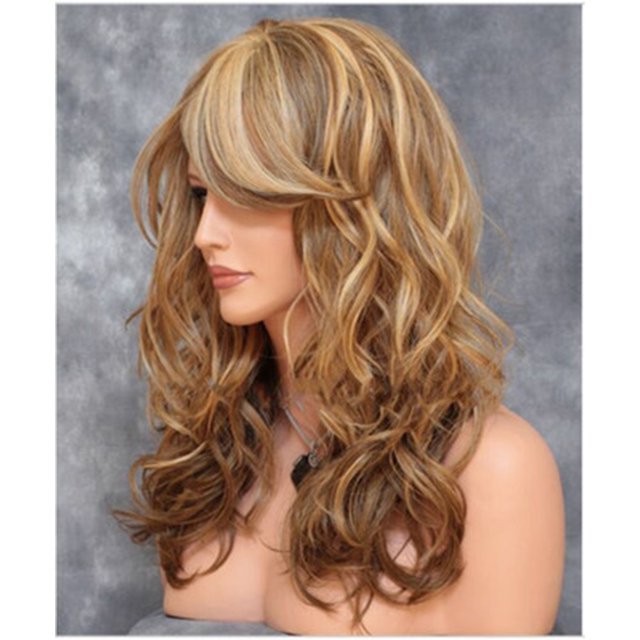 XIAQUJ Perruque Longue Bouclée Blonde Chaude pour Femmes 60cm Marron