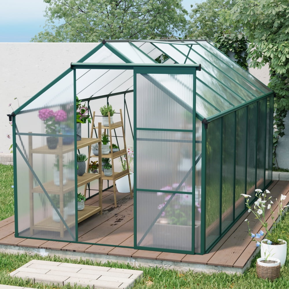 6x12 FT Polycarbonate Greenhouse with Raised Base & Heavy-Duty Aluminum Frame - Walk-In Design for All-Season Outdoor Gardening, Perfect for Your Backyard Oasis