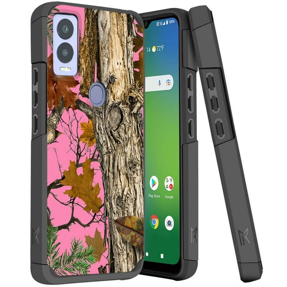 ANJ  Shockproof Dual Layer Slim Hard Case   Tempered Glass Cover Compatible with Cricket Magic 5G, AT&T Propel - Pink Tree Camo 3