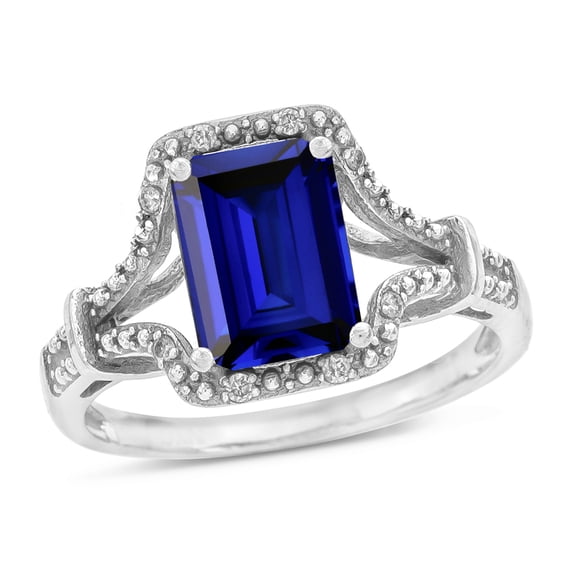 Star K� Octagon Emerald Cut 8x6 Created Sapphire Vintage Look Split Shank Ring