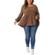 thumbnail image 2 of Blusas de Talla Grande Agnes Orinda para Mujeres, Cuello Redondo, Manga Larga, Top de Peplum de Punto 3X Marrón, 2 of 6