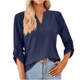 thumbnail image 2 of Blouses For Women Business Casual Clearance Long Sleeve Shirts V Neck Solid Blouses Dressy Casual Tunic Tops Navy S, 2 of 6